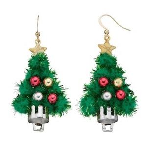 Christmas tree tinsel drop earrings NWT